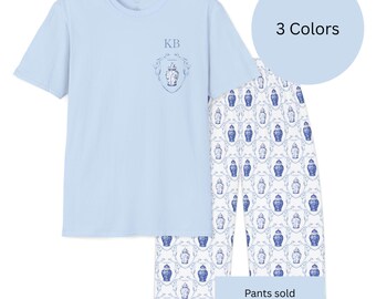Personalized Ginger Jar Sleepwear T-Shirt, Custom Initials Softstyle Sleep Tee,  Grandmillennial Chinoiserie Aesthetic