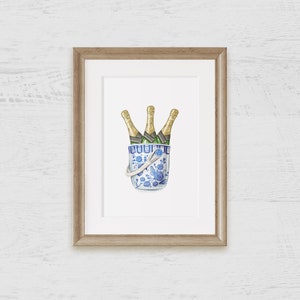 Chinoiserie Champagne Ice Bucket Watercolor Art Print on Archival Paper / Poster / Wall Art image 2
