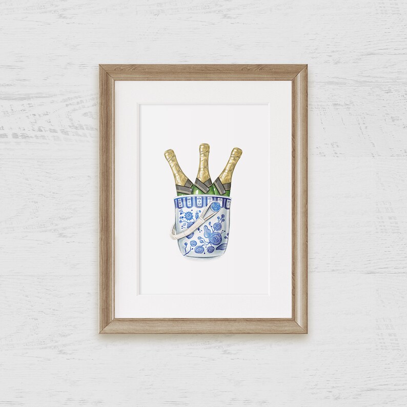 Chinoiserie Champagne Ice Bucket Watercolor Art Print on Archival Paper / Poster / Wall Art image 2