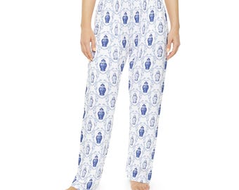 Ginger Jar Womens Pyjama Pants, Chinoiserie Long Pajama Pants, Grandmillennial Sleepwear Pants, PJs for Mom