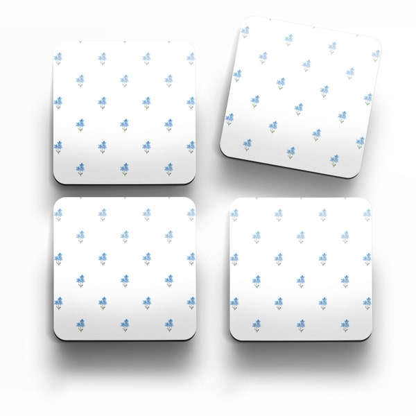 Forget Me Not Cork Backed Drink Coasters - Set Of 4 Pretty Blue Floral Coasters