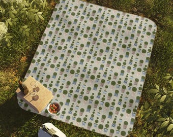 Topiary Tree Picnic Blanket, Grandmillennial Outdoor Blanket, Water-Resistant Travel Blanket, Summer Garden Entertaining