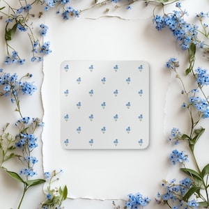 Forget Me Not Drink Coasters,  Set of 4 Forget Me Not Floral Coasters, Country Flowers Cork Backed Drinks Coasters