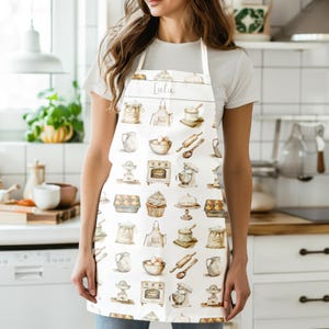 Personalized Baking Lovers Apron Neutral Colors, Kitchen Apron Gift for Baking Lovers, Custom Name Fun Cooking Apron