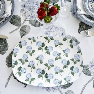 Hydrangea Bloom Blue ThermoSāf® Entertaining Platter, Blue Hydrangea Flower Grandmillennial Picnic Tray, Floral Hostess Plate Entertaining