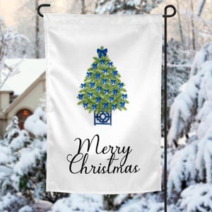 Chinoiserie Christmas Garden Flag Holiday House Banner Merry Christmas Tree Welcome Sign Preppy Holiday Decor Double Sided Flag
