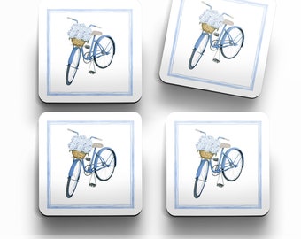Hydrangea Basket Bicycle Cork Backed Drink Coasters - Set Of 4 Nantucket Hydrangea Coaster