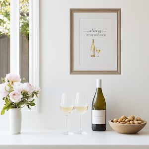 Stampa artistica "White Wine o'clock", stampa da parete per amanti del vino, poster artistico Happy Hour Cheers, bar di casa
