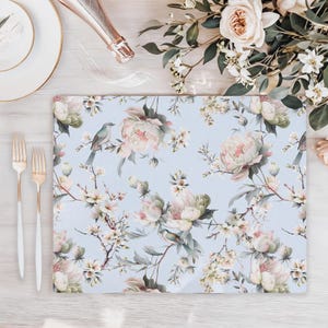 Chinoiserie Blossom Blue Placemat, Floral Placemat for Entertaining, Elegant Table Dining Decor,  Grandmillennial Table Linens