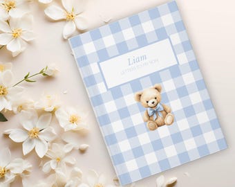 Gingham Check Personalized Journal, Custom Name Blue Check Journal, Buffalo Check Personalised Notebook for Baby, Letters to Son