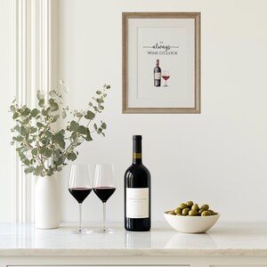 Stampa artistica "Red Wine o'clock", stampa da parete per amanti del vino, poster artistico Happy Hour Cheers, bar di casa