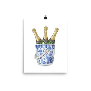 Chinoiserie Champagne Ice Bucket Watercolor Art Print on Archival Paper / Poster / Wall Art image 4