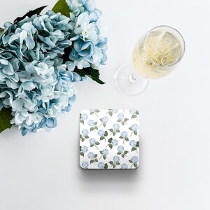 Hydrangea Bloom Drink Coasters,  Set of 4 Hydrangea Floral Coasters, Hamptons Hydrangea Cork Backed Drinks Coasters