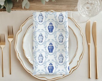 Ginger Jar Chinoiserie Napkin, Oriental Blue and White Napkin for Entertaining, Elegant Tabletop Decor, Chinoiserie Table Linens Decor