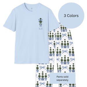 Personalized Topiary Tree Sleepwear T-Shirt, Custom Initials Softstyle Sleep Tee,  Grandmillennial Chinoiserie Aesthetic