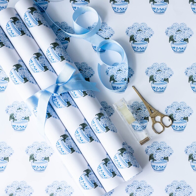 Chinoiserie Hydrangea Gift Wrapping Paper Sheets | Etsy