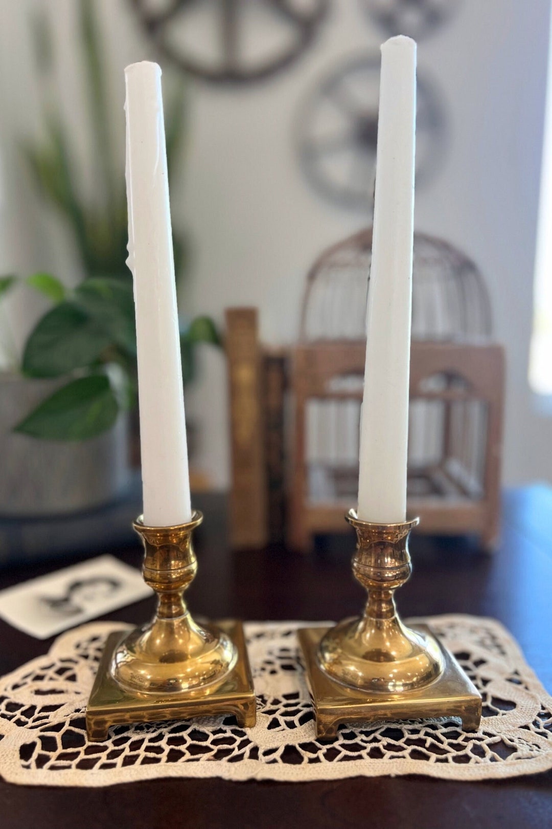 Solid Brass Candlestick Holder Square Base / Tapered Etsy