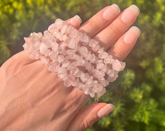 Rose Quartz Chip Bracelet Adjustable