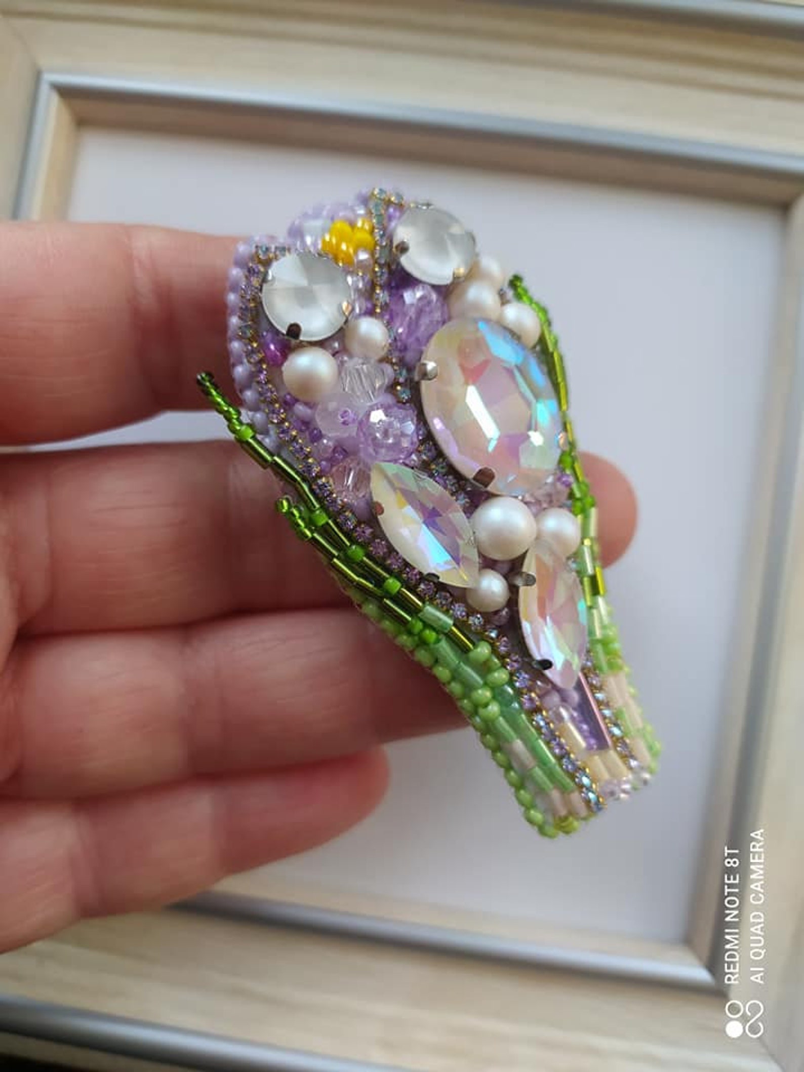 Handmade beaded brooch with crystals . Fantastic brooch in Etsy