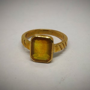 Yellow Sapphire Ring | Natural Pukhraj | Panchdhatu Gold Finish | Jupiter Stone | Handmade Statement Ring