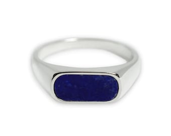 Anillo de sello de lapislázuli de 2 quilates / Anillo de piedra azul natural en plata de ley 925 / Anillo llamativo para hombres y mujeres