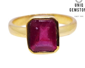 Natural Ruby (Manik) Ring | Certified Unheated Red Ruby in Panchdhatu | Rectangle Cut Astrology Ring for Men & Women