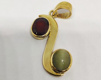 Colgante de hesonita ojo de gato Panchdhatu / Joyería de piedras preciosas para astrología Rahu Ketu