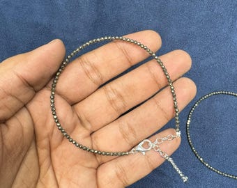 Pyrite Anklet, Natural Crystal, Dainty Diamond Cut Adjustable Anklet for Women (1 Piece)