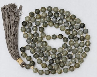 Labradorite Mala | 8mm 108+1 Beads | Japa Meditation Necklace | Moonstone Style Crystal Prayer Strand | Yoga Spiritual Gift
