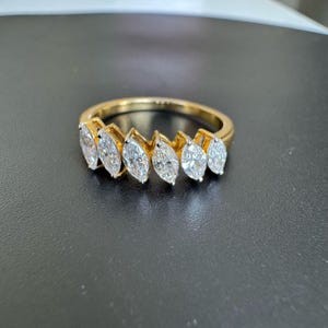 0.72 Carat Marquise Moissanite Ring, Gold Band Anniversary Ring, Dainty Moissanite Wedding Band, Statement Stacking Ring, Gift for Her