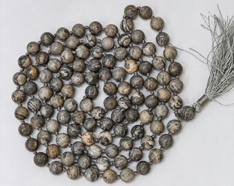 Picasso Jasper Mala | 8mm 108+1 Beads | Japa Meditation Necklace | Natural Stone Prayer Strand | Yoga Spiritual Jewelry