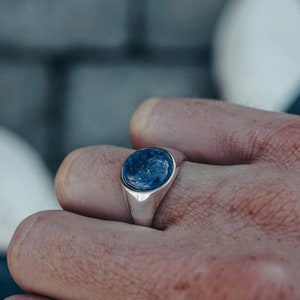 Lapis Lazuli Ring, Silver Signet Ring, handmade signet ring Husband Gift