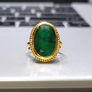 Emerald Ring, 100% Natural and Certified 4 to 9 Carat Oval Cut Emerald/ Panna Ring in Alloy, May Birthstone Ring, Astrology Gemstone Ring