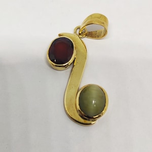 Natural Rahu Ketu Pendant Hessonite Garnet, Cat's eye pendant in Panchdhatu Metal