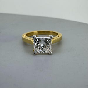 Princess Cut Moissanite Solitaire Ring, GRA Certified 2 Carat Moissanite Diamond, Fancy Designer Moissanite Engagement Ring for Women