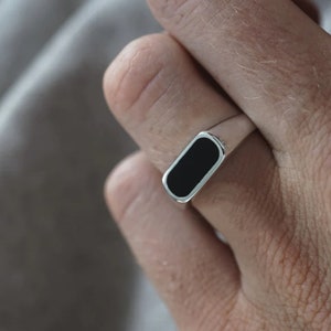Silver Signet Ring, Black Onyx Ring, Men Signet Ring, Vintage Styled Black Stone Signet Ring Men - Mens Signet Ring - Silver Rings for Men