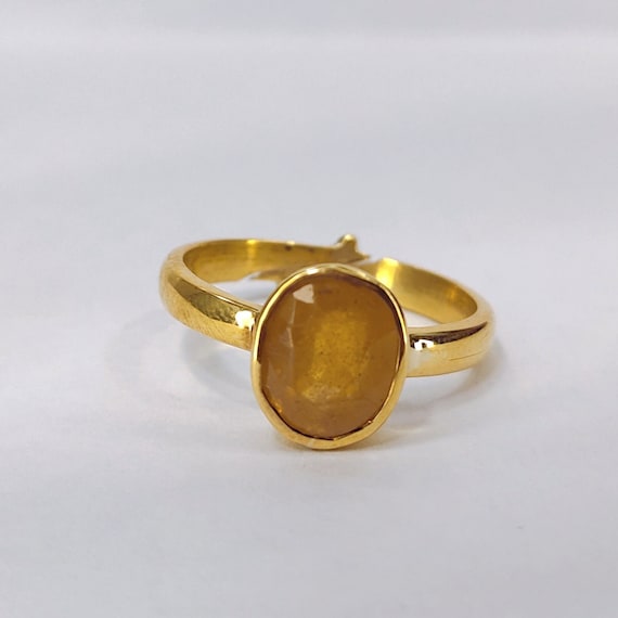 Jewelryonclick 5 Carat Gemstone Natural Yellow Sapphire Alloy Panchdhatu  Ring For Men & Women|Amazon.com