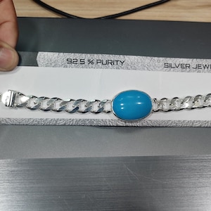 11mm Cuban Chain Links 50Ct Turquoise Feroza Gemstone Bracelet | AAA+ High Quality Beaded Bracelet For Man | Ready to Ship Man Bracelets