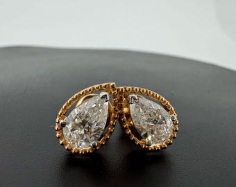 Pear Cut 1 Carat Each Moissanite Stud Earrings: D-VVS1 Silver or Gold
