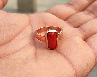 Copper Coral Ring: Red Gemstone Panchdhatu Ring Singapore