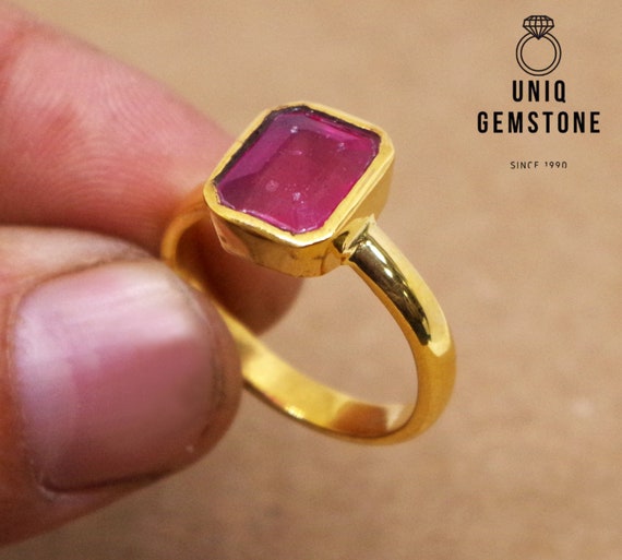 Ruby stone 10.25 ratti Manik Stone Ring Natural Stone Certified  Astrological Purpose for men & women Stone Ruby Gold Plated Ring finger  rings