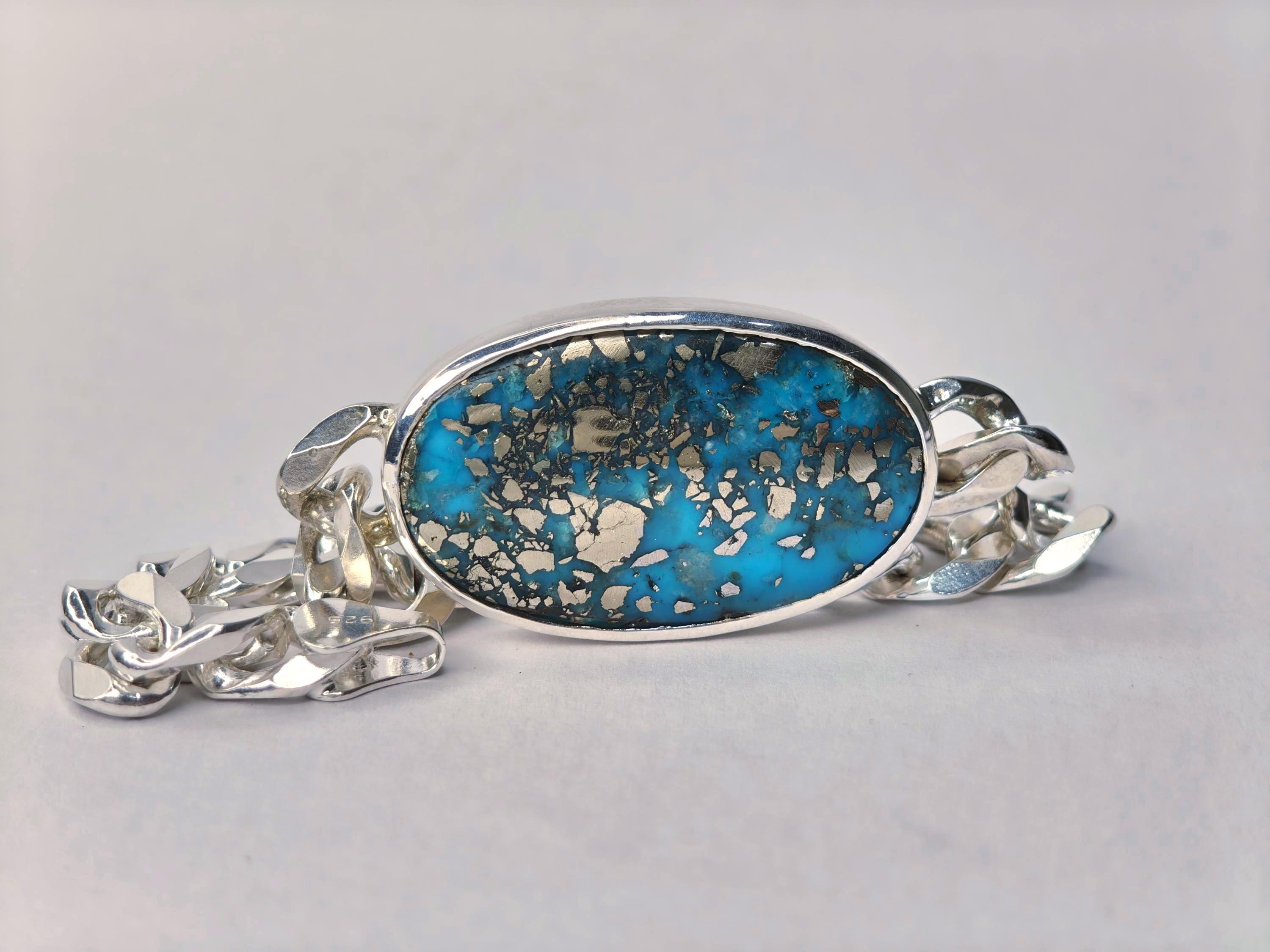 925 Sterling Silver Turquoise Oval Shape Bracelet | Natural Blue
