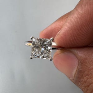 2 Ct Princess Cut Moissanite Solitaire Ring, GRA Certified VVS1 Moissanite Diamond, Prong Setting, Sterling Silver Band, Prong Setting Band
