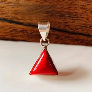 Certified Coral Pendant - Handmade Silver Pendant - 925 Silver Pendant - Triangle Red Coral Pendant-Gift for her - Anniversary Pendant