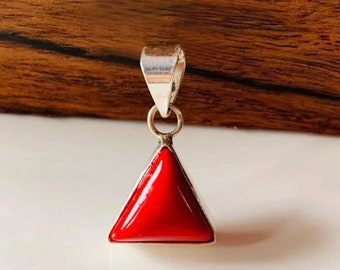Natural Red Coral Pendant in Sterling Silver | Certified Moonga Triangle Pendant | Handmade Astrology Pendant
