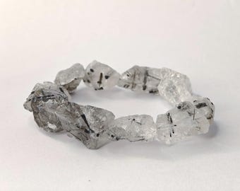 Natural Raw Rutilated Quartz Bracelet | Genuine Tourmalinated Quartz Crystal Bracelet | Healing Gemstone Jewelry | Protection Gift | Unisex