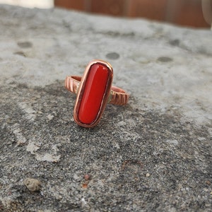6 to 8 Carat Natural Coral Ring with Certificate, Red Cylindrical Coral/ Moonga Ring in Copper, Unisex Astrology Ring, Gemstone Ring