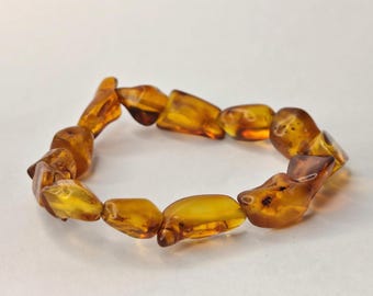 Natural Raw Amber Bracelet | Genuine Baltic Amber Crystal Bracelet | Healing Gemstone Jewelry | Warm Honey Amber Gift | Unisex