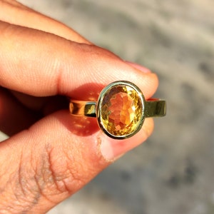 925K Sterling Silver Statement Ring Citrine Ring Bridesmaid Gift Handmade Gold Plated Hammered Roman Art Ring for men women