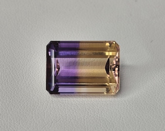16.60 Ametrino natural talla esmeralda / Piedra de amatista bicolor / Gema suelta certificada / Piedra para joyería de diseño